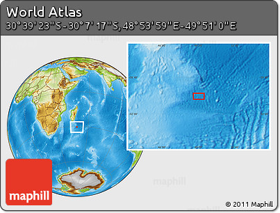 Physical Location Map of the Area around 30° 23' 20" S, 49° 22' 30" E