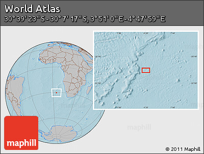 Gray Location Map of the Area around 30° 23' 20" S, 4° 19' 30" E, hill shading