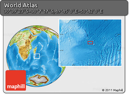 Physical Location Map of the Area around 30° 23' 20" S, 50° 13' 30" E