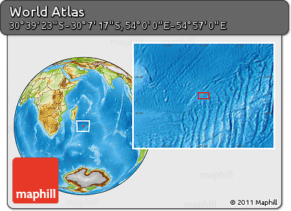 Physical Location Map of the Area around 30° 23' 20" S, 54° 28' 30" E