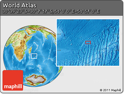 Physical Location Map of the Area around 30° 23' 20" S, 54° 28' 30" E