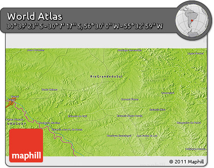 Physical 3D Map of the Area around 30° 23' 20" S, 56° 1' 29" W