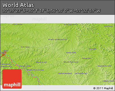Physical 3D Map of the Area around 30° 23' 20" S, 56° 1' 29" W