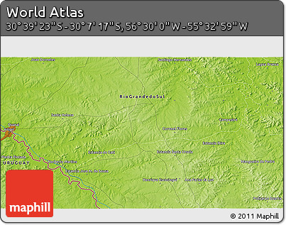 Physical 3D Map of the Area around 30° 23' 20" S, 56° 1' 29" W
