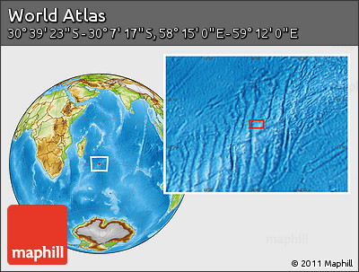 Physical Location Map of the Area around 30° 23' 20" S, 58° 43' 30" E