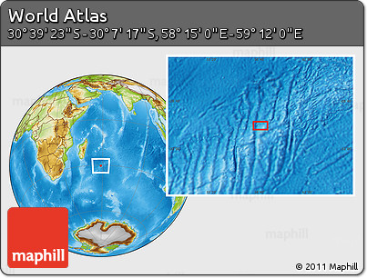 Physical Location Map of the Area around 30° 23' 20" S, 58° 43' 30" E