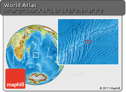 Physical Location Map of the Area around 30° 23' 20" S, 61° 16' 29" E