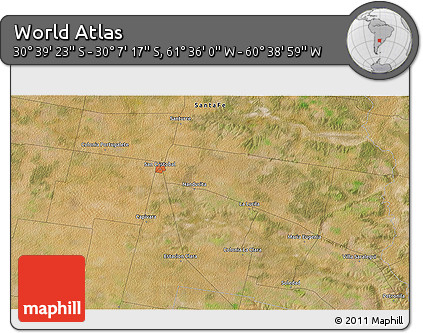 Satellite 3D Map of the Area around 30° 23' 20" S, 61° 7' 30" W