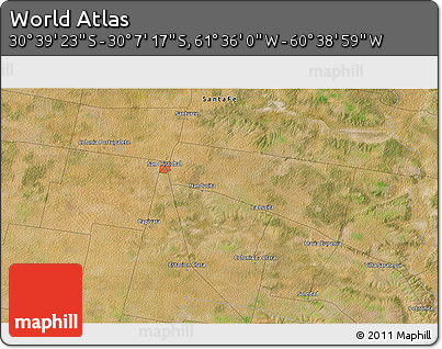 Satellite 3D Map of the Area around 30° 23' 20" S, 61° 7' 30" W