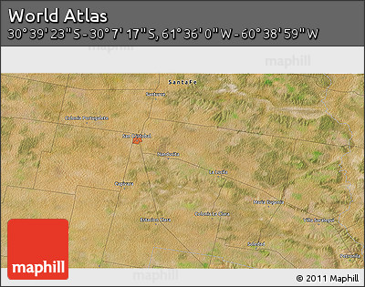 Satellite 3D Map of the Area around 30° 23' 20" S, 61° 7' 30" W