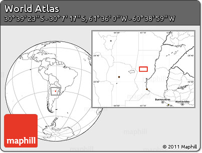 Blank Location Map of the Area around 30° 23' 20" S, 61° 7' 30" W