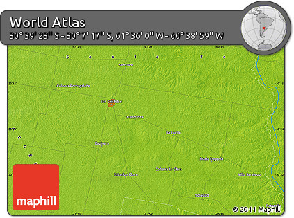 Physical Map of the Area around 30° 23' 20" S, 61° 7' 30" W