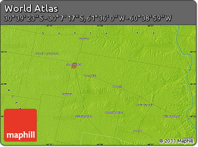 Physical Map of the Area around 30° 23' 20" S, 61° 7' 30" W