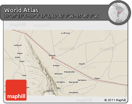 Shaded Relief 3D Map of the Area around 30° 23' 20" S, 66° 13' 29" W