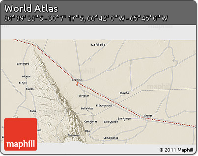 Shaded Relief 3D Map of the Area around 30° 23' 20" S, 66° 13' 29" W