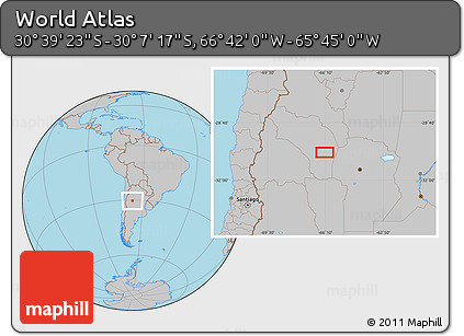 Gray Location Map of the Area around 30° 23' 20" S, 66° 13' 29" W