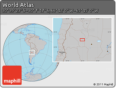Gray Location Map of the Area around 30° 23' 20" S, 66° 13' 29" W