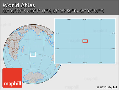 Gray Location Map of the Area around 30° 23' 20" S, 68° 4' 29" E