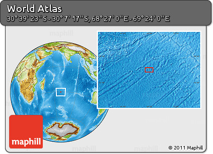 Physical Location Map of the Area around 30° 23' 20" S, 68° 55' 30" E
