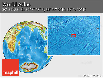 Physical Location Map of the Area around 30° 23' 20" S, 68° 55' 30" E