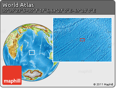 Physical Location Map of the Area around 30° 23' 20" S, 68° 55' 30" E