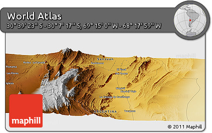 Physical Panoramic Map of the Area around 30° 23' 20" S, 68° 46' 30" W