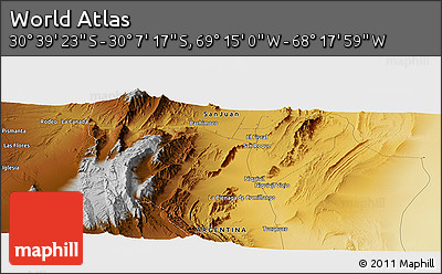 Physical Panoramic Map of the Area around 30° 23' 20" S, 68° 46' 30" W