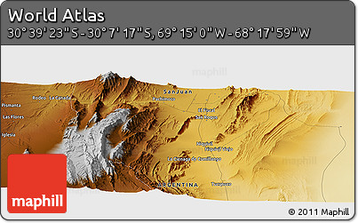 Physical Panoramic Map of the Area around 30° 23' 20" S, 68° 46' 30" W