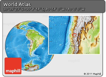 Physical Location Map of the Area around 30° 23' 20" S, 70° 28' 29" W