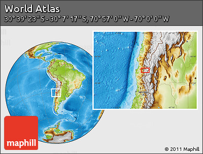 Physical Location Map of the Area around 30° 23' 20" S, 70° 28' 29" W