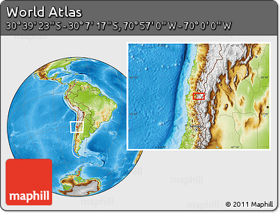 Physical Location Map of the Area around 30° 23' 20" S, 70° 28' 29" W