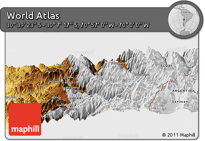 Physical Panoramic Map of the Area around 30° 23' 20" S, 70° 28' 29" W