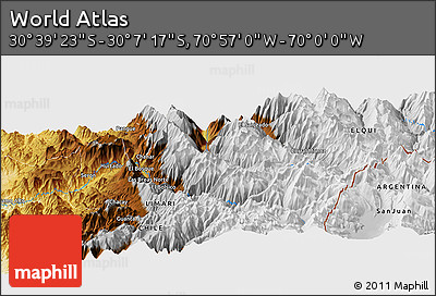 Physical Panoramic Map of the Area around 30° 23' 20" S, 70° 28' 29" W