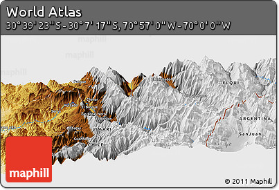 Physical Panoramic Map of the Area around 30° 23' 20" S, 70° 28' 29" W