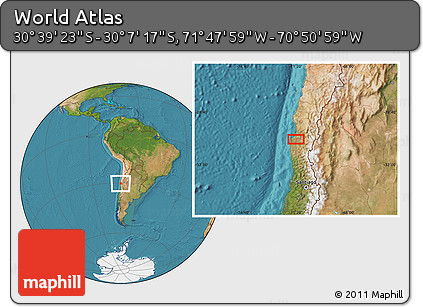Satellite Location Map of the Area around 30° 23' 20" S, 71° 19' 29" W