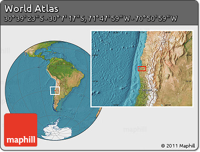 Satellite Location Map of the Area around 30° 23' 20" S, 71° 19' 29" W
