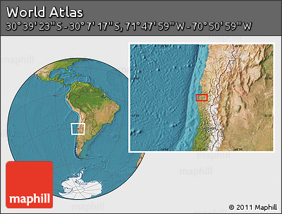 Satellite Location Map of the Area around 30° 23' 20" S, 71° 19' 29" W