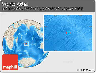 Shaded Relief Location Map of the Area around 30° 23' 20" S, 72° 19' 29" E