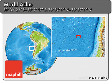 Physical Location Map of the Area around 30° 23' 20" S, 76° 25' 30" W