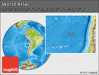 Physical Location Map of the Area around 30° 23' 20" S, 76° 25' 30" W