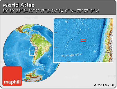 Physical Location Map of the Area around 30° 23' 20" S, 76° 25' 30" W