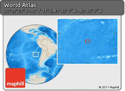 Shaded Relief Location Map of the Area around 30° 23' 20" S, 83° 13' 29" W