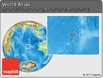 Physical Location Map of the Area around 30° 23' 20" S, 85° 4' 29" E