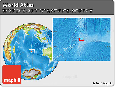 Physical Location Map of the Area around 30° 23' 20" S, 87° 37' 30" E