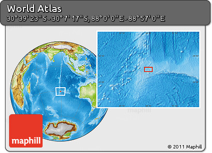 Physical Location Map of the Area around 30° 23' 20" S, 88° 28' 29" E