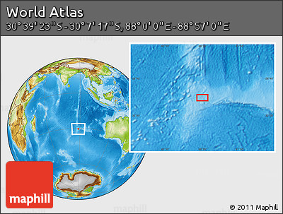 Physical Location Map of the Area around 30° 23' 20" S, 88° 28' 29" E