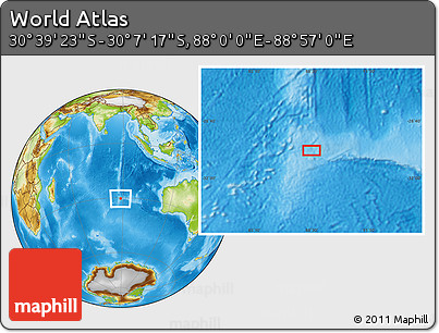 Physical Location Map of the Area around 30° 23' 20" S, 88° 28' 29" E