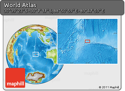 Physical Location Map of the Area around 30° 23' 20" S, 89° 19' 29" E