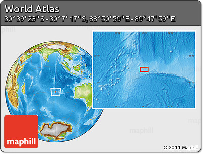 Physical Location Map of the Area around 30° 23' 20" S, 89° 19' 29" E