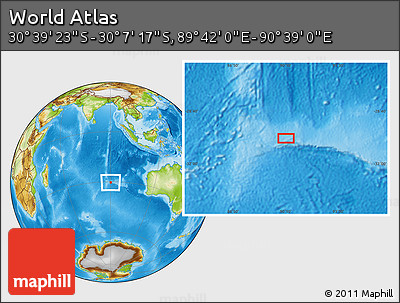 Physical Location Map of the Area around 30° 23' 20" S, 90° 10' 30" E